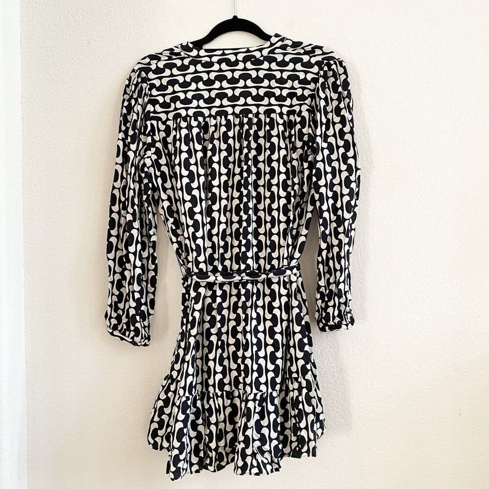 Zara The‎ Paula Dress Women's XS Black/Cream Retro Geometric Print Flowy Tunic - Picture 8 of 11